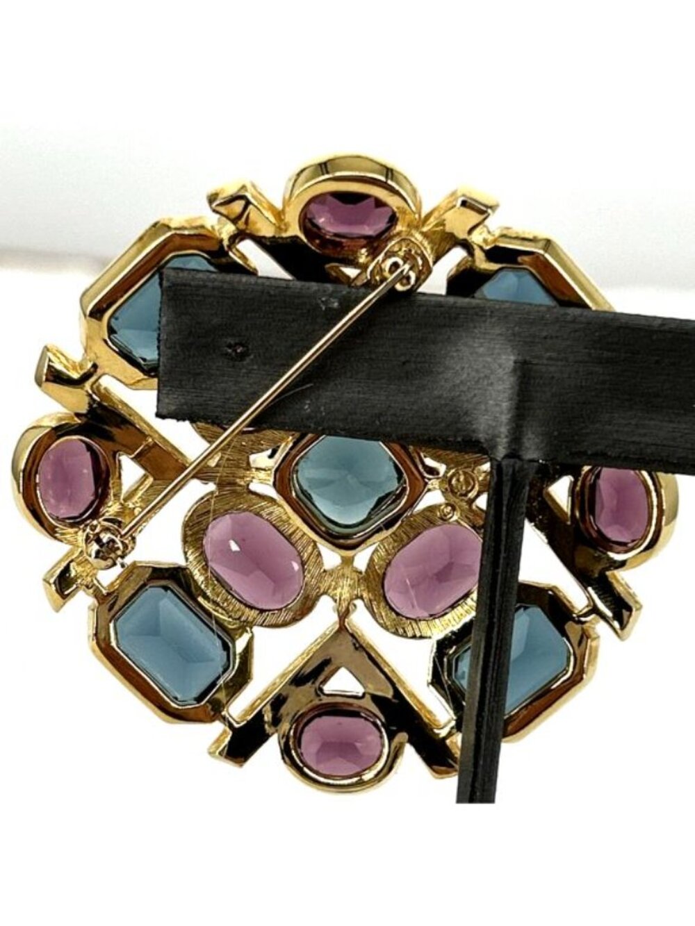 Swarovski Crystal Brooch Multicolored Cushion Cut Baguette Pave 2.5" - Picture 2 of 5